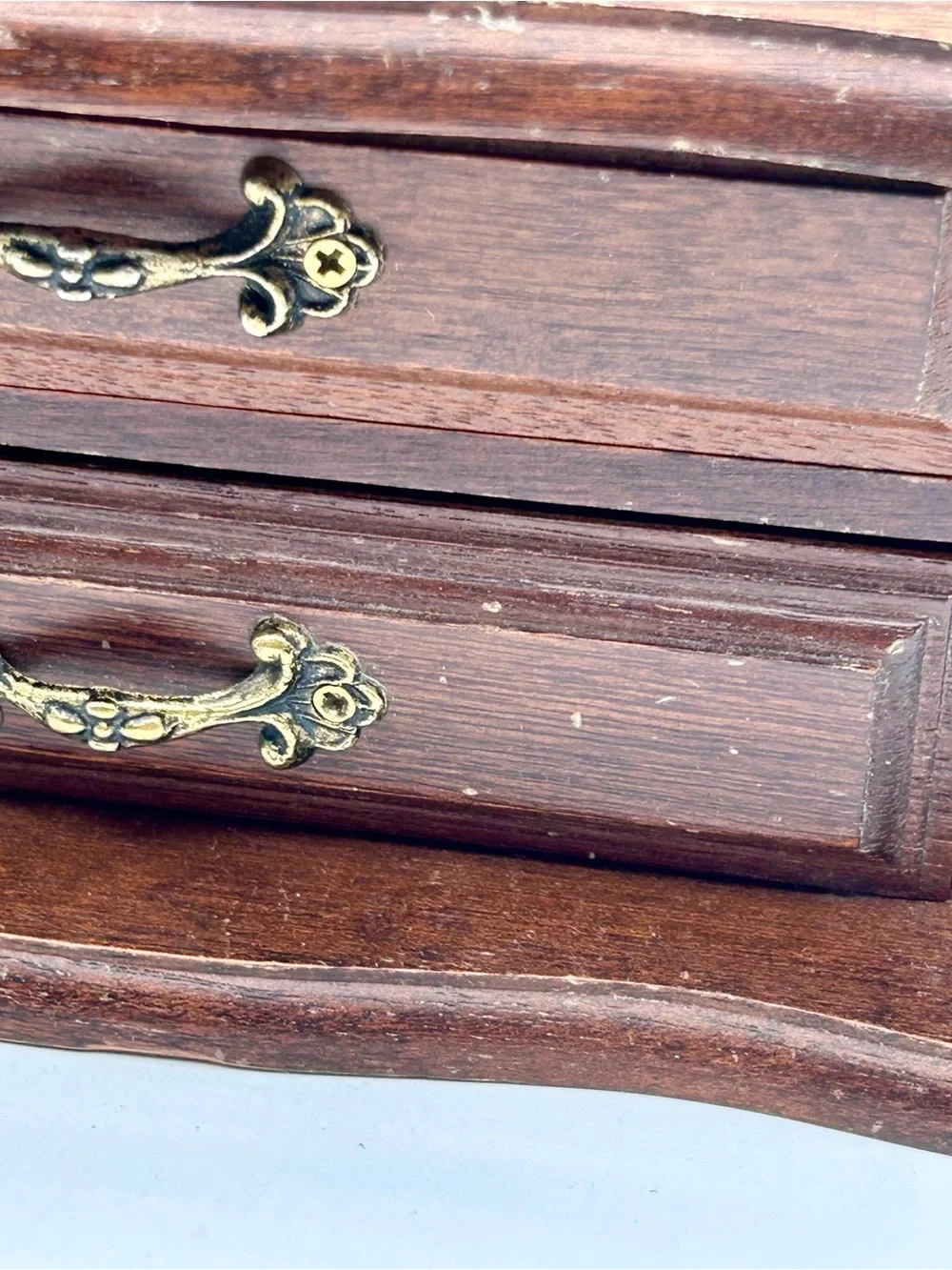 Vintage Wooden Jewelry Box 2 Drawers Ring Organizer 7.5